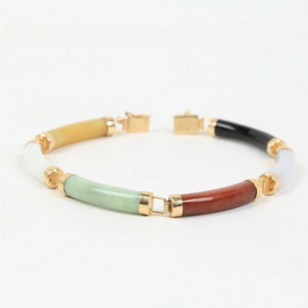 Vintage 14K Yellow Gold Multi Colored Jade Bracelet